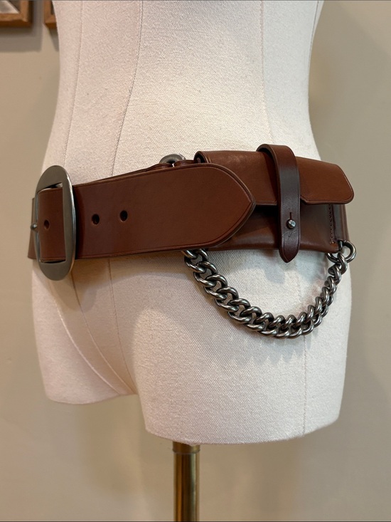 Ralph Lauren Purple Label Accessories - Ralph Lauren Collection FA19 Equestrian Leather Utility Pouch Metal Chain Belt M